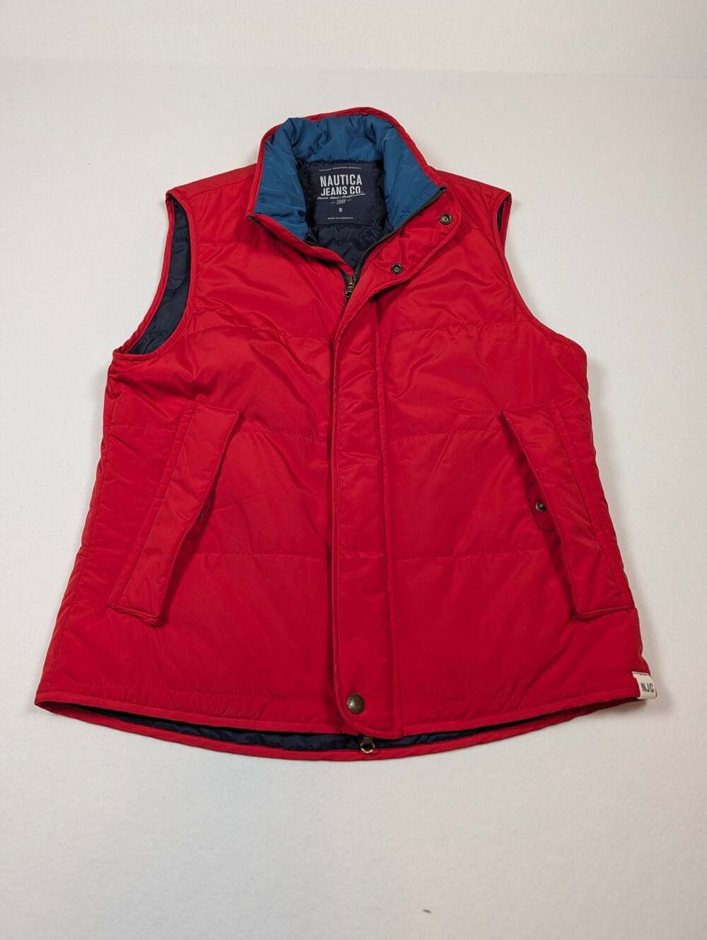 Nautica Jeans Co. Men's Puffer Vest Red Full Zip Snap Closure small